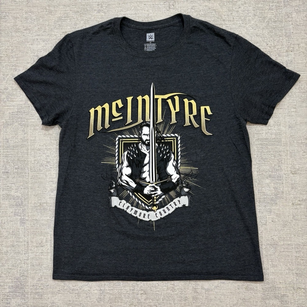 WWE Authentic Drew McIntyre Claymore Country Gray T Shirt Wrestling Mens Medium
